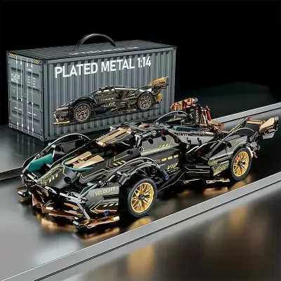 Car Building Blocks Toy, Cool Black And Golden Sports Car Assembly Set, Creative Car Insert, ABS Material, Perfect for Family/Friends/Birthdays And Holidays Gift