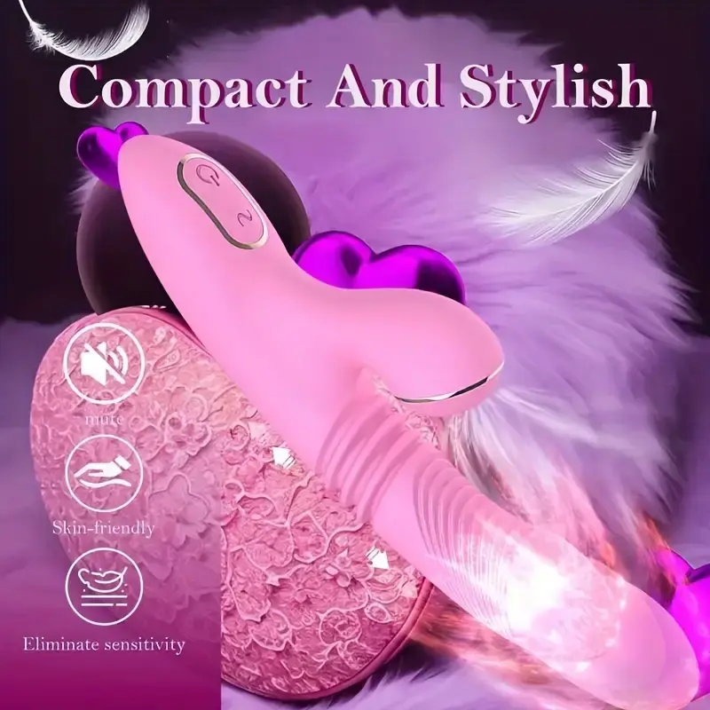 1pc Dual Motor Heated G-Spot Suction Vibrator, Telescopic Clitoris Sucking Dildo with Nipple Stimulator, Rechargeable Lithium Battery Powered, Skin-Friendly Adult for Female Pleasure