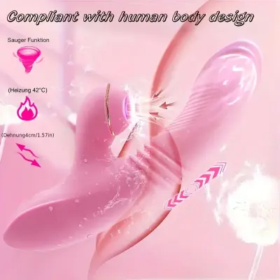 1pc Dual Motor Heated G-Spot Suction Vibrator, Telescopic Clitoris Sucking Dildo with Nipple Stimulator, Rechargeable Lithium Battery Powered, Skin-Friendly Adult for Female Pleasure
