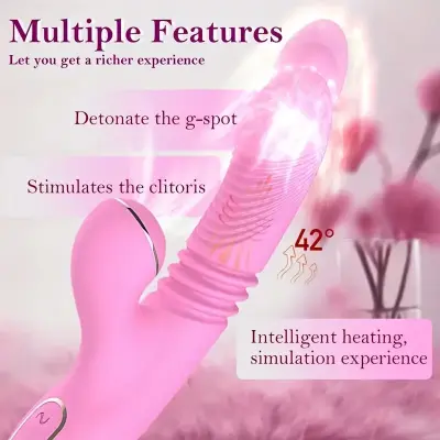 1pc Dual Motor Heated G-Spot Suction Vibrator, Telescopic Clitoris Sucking Dildo with Nipple Stimulator, Rechargeable Lithium Battery Powered, Skin-Friendly Adult for Female Pleasure
