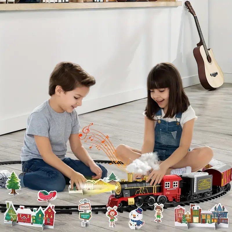 Electric Train Set for Kids Boys and Girls, Classic Christmas Train Toys, Steam Locomotive Engine, Lights & Sound, Tracks, Birthday Toy