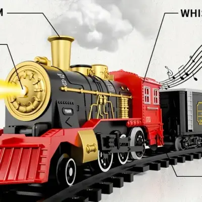 Electric Train Set for Kids Boys and Girls, Classic Christmas Train Toys, Steam Locomotive Engine, Lights & Sound, Tracks, Birthday Toy