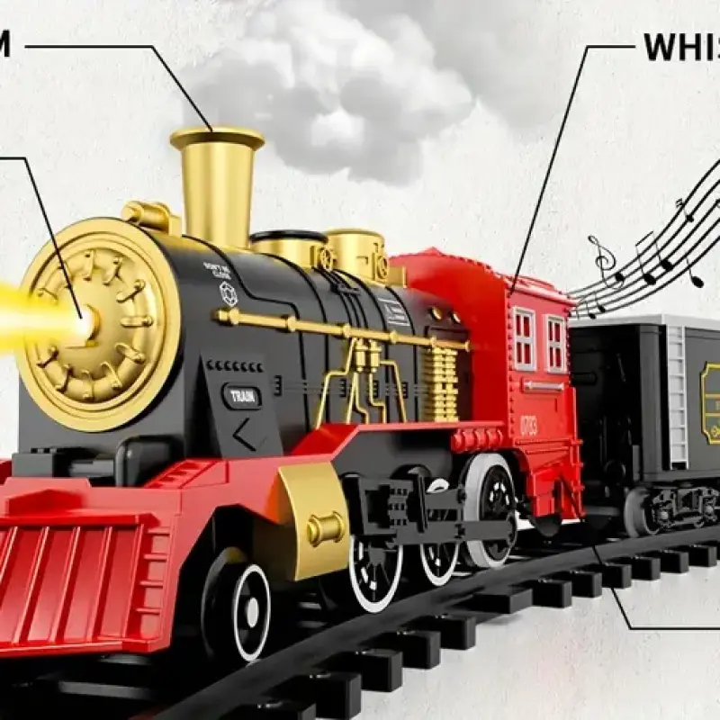 Electric Train Set for Kids Boys and Girls, Classic Christmas Train Toys, Steam Locomotive Engine, Lights & Sound, Tracks, Birthday Toy