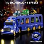 Interactive 16, 9" Long Construction Truck with 6 Cars | Lights & Sounds, Durable ABS Material, Blue & Yellow Design, Perfect Birthday Gift for Boys & Girls Ages 4-6
