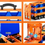 Ejection Race Track Toy Trucks, Catapulting Racing Track with 12 Cars, Kid's Cool Folding Truck Toy, Cars Storage And Transporter Toy Truck for 4 5 6 7 8 9 Years Old Boys And Girls