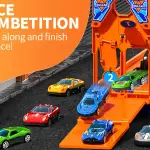 Ejection Race Track Toy Trucks, Catapulting Racing Track with 12 Cars, Kid's Cool Folding Truck Toy, Cars Storage And Transporter Toy Truck for 4 5 6 7 8 9 Years Old Boys And Girls