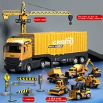 Jumbo Alloy Container Truck Set with Multi-Function Crane - Yellow, Manual Operation, Durable Plastic Construction Toy for Boys, Ideal Christmas Gift