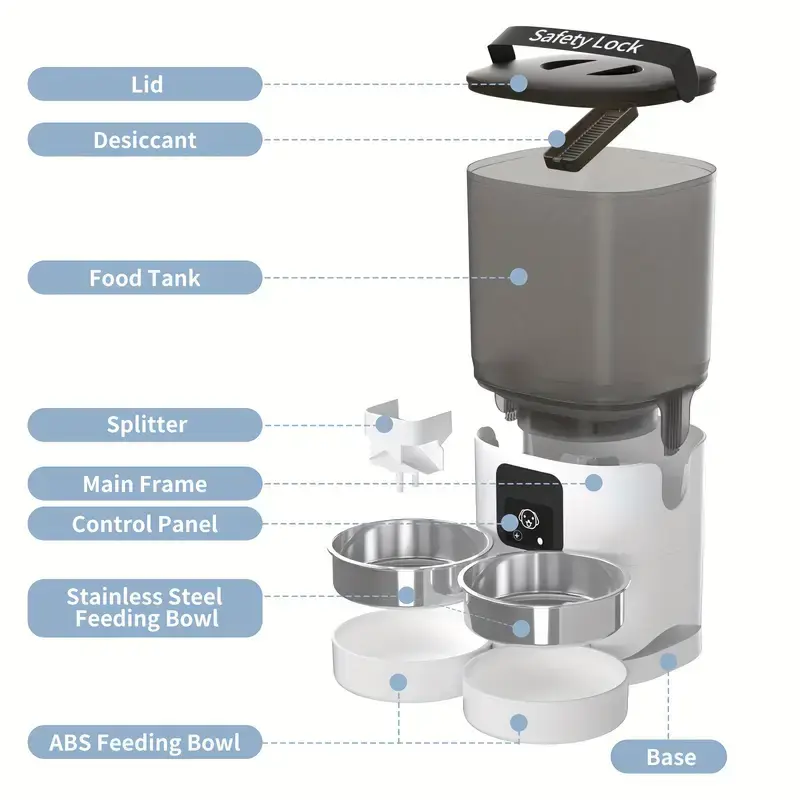 7L PAPIFEED Cat Intelligent Automatic Feeder - Wi-Fi Control, Timed Dosing, Dual Bowl Feeder for Multi-Cat Family - Large Capacity Pet Feeder
