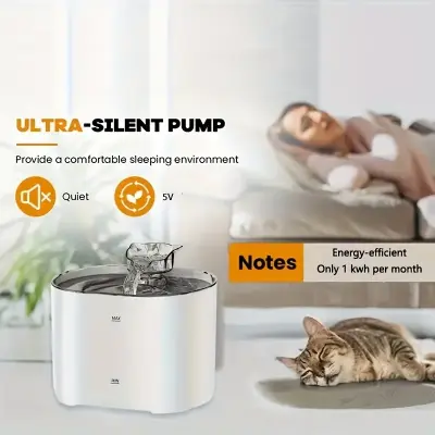 Smart Automatic Cat Water Dispenser with Transparent Window - USB-Powered (No Batteries Needed), Spill-Proof IPX4, Large 74.39oz Capacity
