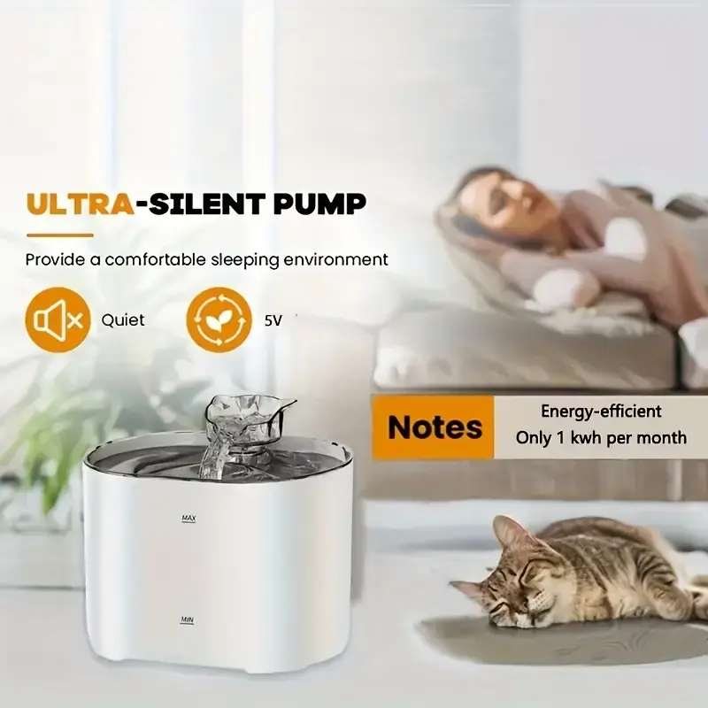 Smart Automatic Cat Water Dispenser with Transparent Window - USB-Powered (No Batteries Needed), Spill-Proof IPX4, Large 74.39oz Capacity