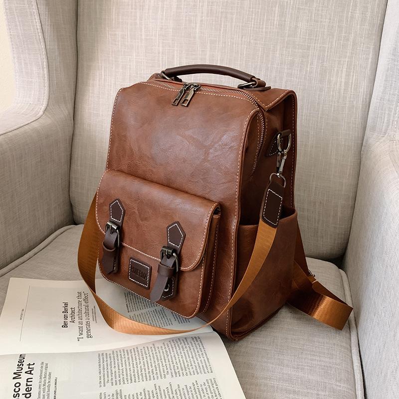 Retro backpack women's 2025 new Korean version popular soft leather versatile college student school bag travel backpack